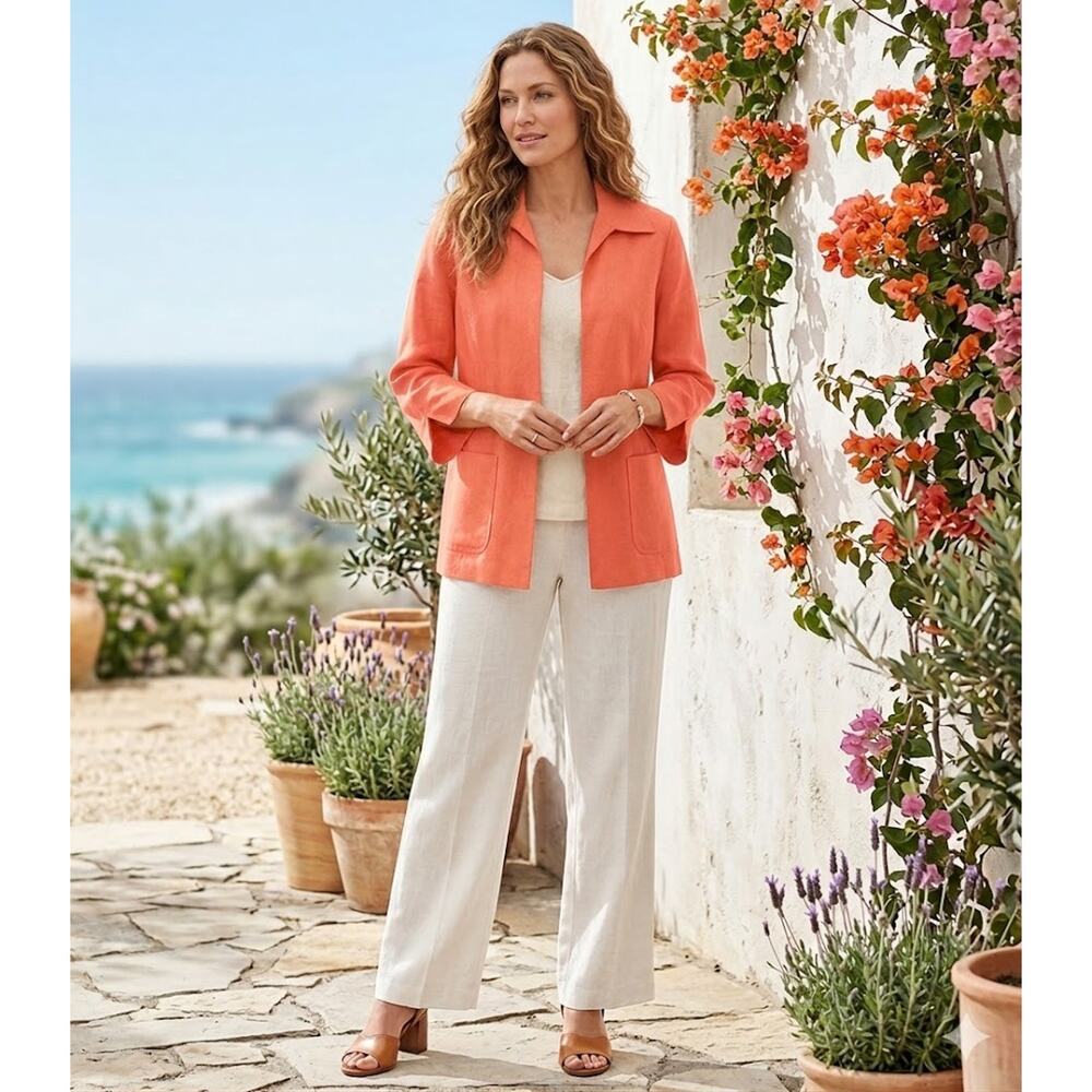 Coldwater Creek Jacket Womens Silk linen blend S Pockets Career Wear Old Money S